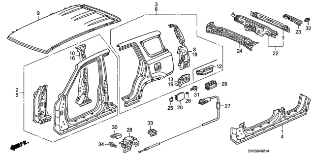 2001 Honda CR-V Panel Set, R. FR. (Outer) Diagram for 04635-S10-A02ZZ