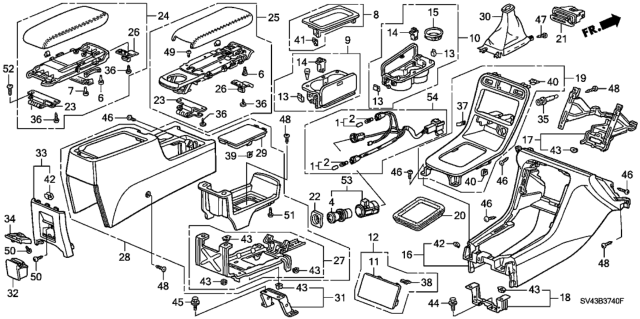 1995 Honda Accord Console, FR. *G38L* (JADE GREEN) Diagram for 77291-SV4-A01ZA