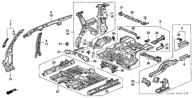 2000 Honda CR-V Crossmember, R. RR. Floor (Upper) Diagram for 65526-S10-300ZZ