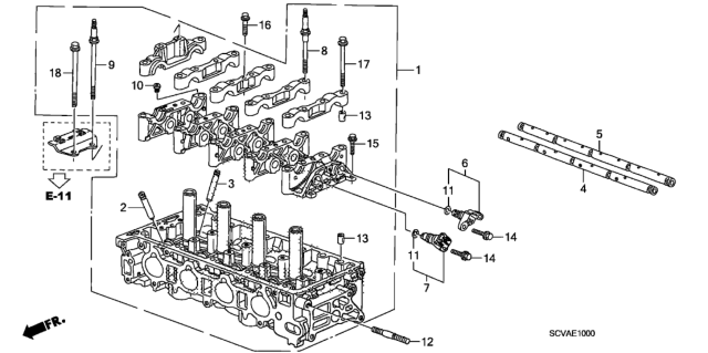 2008 Honda Element Cylinder Head Assembly Diagram for 12100-RAA-A01