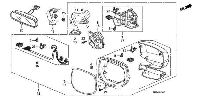 2014 Honda Insight Mirror Assembly, Driver Side Door (Crystal Black Pearl) (Coo) (R.C.) Diagram for 76250-TM8-315ZD