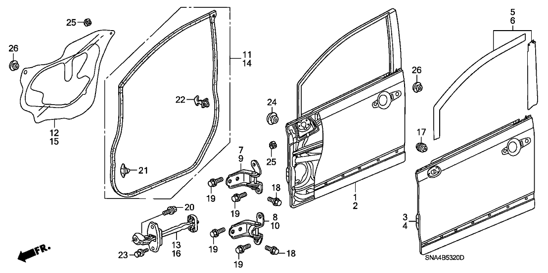 2008 Honda Civic 4 Door SI KA 6MT Front Door Panels