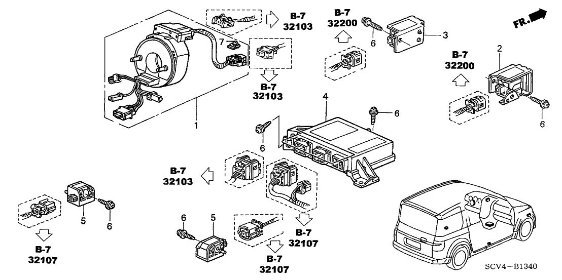 2004 Honda Element 5 Door LX (2WD) KA 4AT SRS Unit