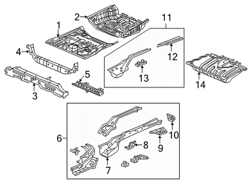 2022 Honda CR-V Hybrid Rear Floor & Rails Diagram 1