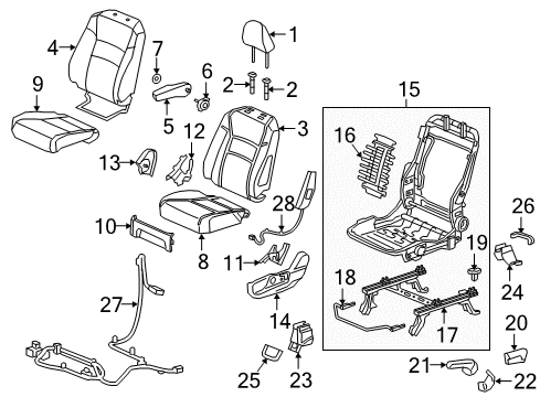 2022 Honda Ridgeline Driver Seat Components Diagram 2