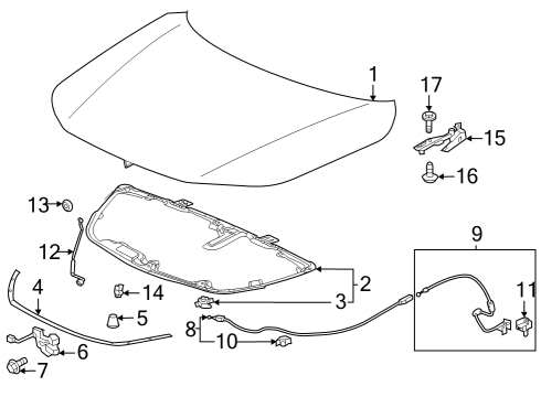 2024 Honda Accord STAY, HOOD OPEN Diagram for 74145-30A-A00