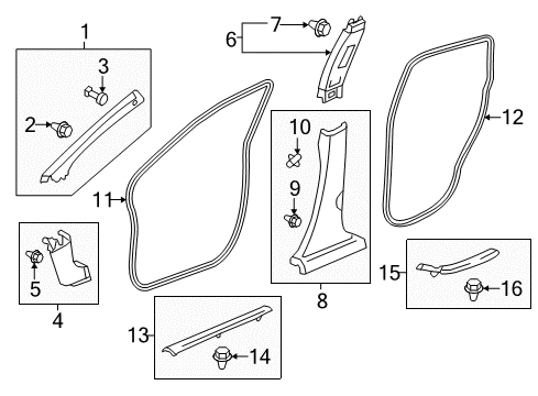 2022 Honda CR-V Hybrid Interior Trim - Pillars Diagram