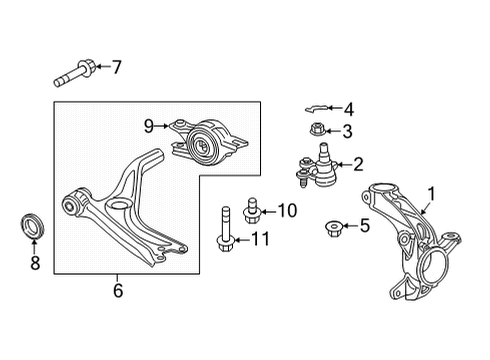 2023 Honda Civic Front Suspension, Lower Control Arm, Upper Control Arm, Stabilizer Bar, Suspension Components Diagram 2