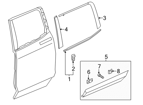 2023 Honda Ridgeline Exterior Trim - Rear Door Diagram