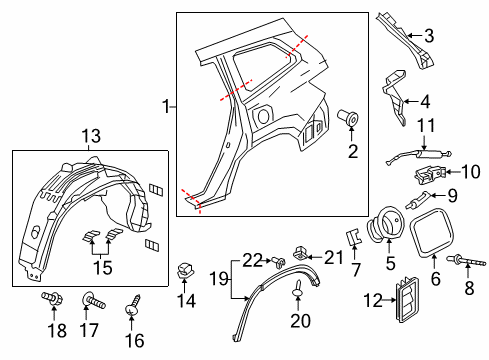 2022 Honda Pilot Quarter Panel & Components, Exterior Trim Diagram