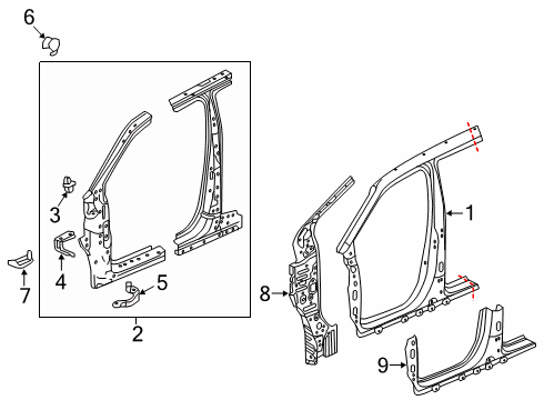 2023 Honda Passport Aperture Panel, Hinge Pillar, Rocker Diagram