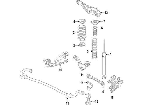 2022 Honda Insight Rear Suspension, Lower Control Arm, Upper Control Arm, Stabilizer Bar, Suspension Components Diagram 1