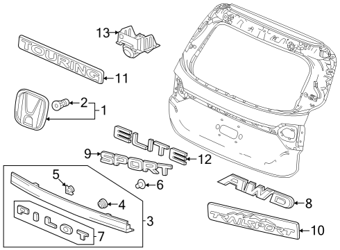 2024 Honda Pilot EMBLEM SET, RR Diagram for 75722-T90-A01