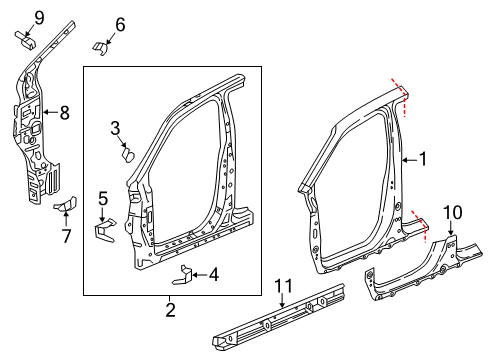 2023 Honda Ridgeline Aperture Panel, Hinge Pillar, Rocker Diagram