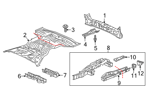 2022 Honda Pilot Rear Body, Floor & Rails Diagram