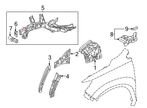 2022 Honda Ridgeline Structural Components & Rails Diagram