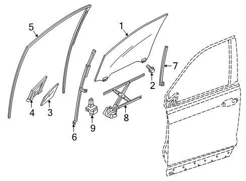 2023 Honda Ridgeline Glass - Front Door Diagram