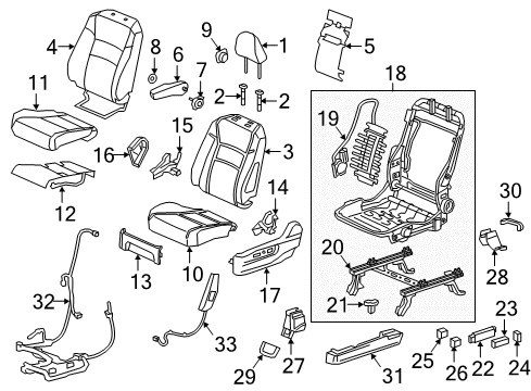 2022 Honda Ridgeline Driver Seat Components Diagram 1