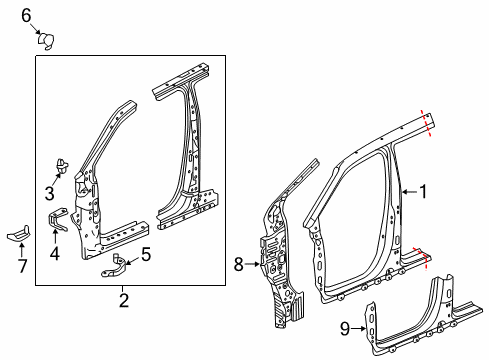 2022 Honda Pilot Aperture Panel, Hinge Pillar, Rocker Diagram