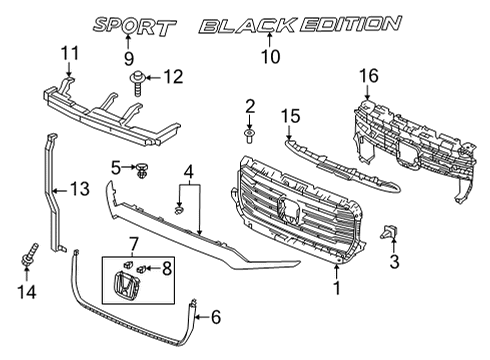 2022 Honda Ridgeline Grille & Components Diagram