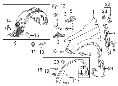 2022 Honda Passport Fender & Components, Exterior Trim Diagram