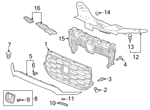 2022 Honda Passport EMBLEM, FR- GRILLE Diagram for 75728-TGS-A01