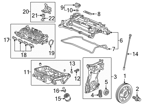 2022 Honda Accord Engine Parts, Mounts, Cylinder Head & Valves, Camshaft & Timing, Variable Valve Timing, Oil Pan, Oil Pump, Balance Shafts, Crankshaft & Bearings, Pistons, Rings & Bearings Diagram 1