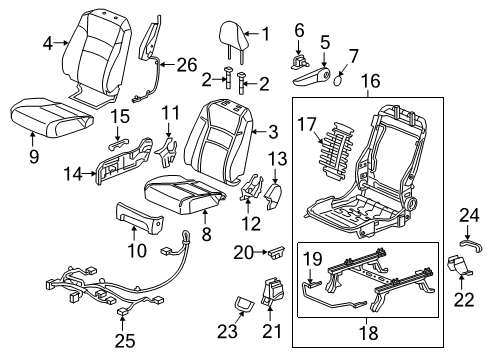 2023 Honda Ridgeline Passenger Seat Components Diagram 1