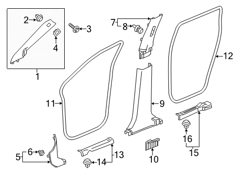 2022 Honda Ridgeline Interior Trim - Pillars Diagram