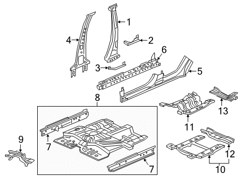 2022 Honda HR-V Center Pillar, Rocker, Floor & Rails Diagram