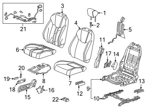 2022 Honda Insight Passenger Seat Components Diagram 1